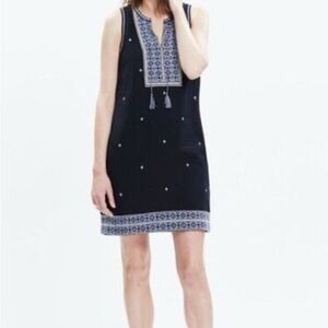 Madewell Embroidered Suncoast Dress 100% Cotton Sleeveless Black Blue Size US 6